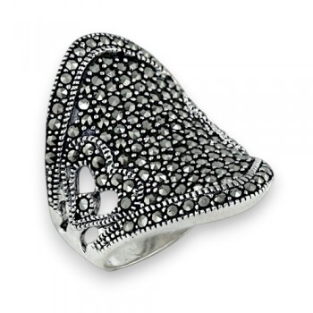 Marcasite Ring Pave Marcasite Concave with Marcasite Border
