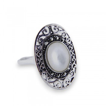 Marcasite Ring Oval Mother Of Pearl Oval Filigree