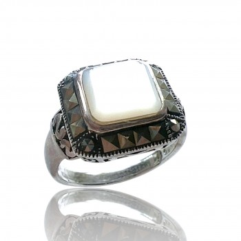 Marcasite Ring Square Mother Of Pearl Square Cut Marcasit