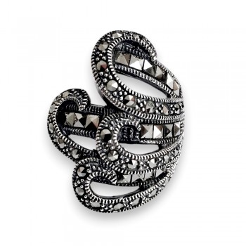MS RING 4 WAVY LINES 3 SQUARE CUST MARCASITE LINE