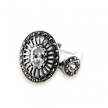 Marcasite RING 2 SHAPES OVAL WITH ROUND RADIATING LINE OV