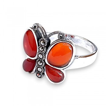 Marcasite RING BUTTERFLY RED CARNLIAN ON WINGS