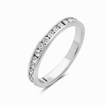 Sterling Silver Ring Eternity Round Cut Clear White Cubic Zirconia