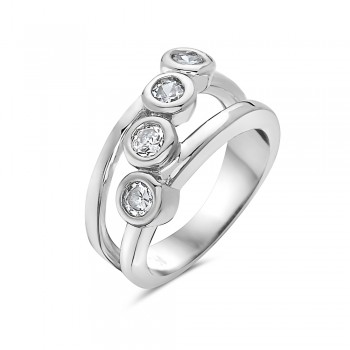 Sterling Silver Ring 4 Slanted Cubic Zirconia Bezel
