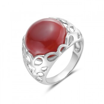 Sterling Silver RING RED CARNELIAN ROUND WAVY SILVER LINES