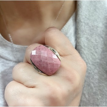 Sterling Silver Ring L=26mm Chess Cut Rectangular Rhodonite (M5#1)