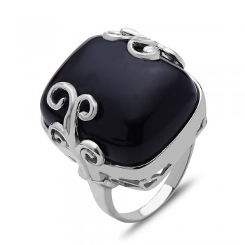 Sterling Silver Ring 22X17 mm Cabachon Black Agate