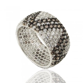Sterling Silver Ring (H=11mm) Pave Coffee (Black Plated) +Clear