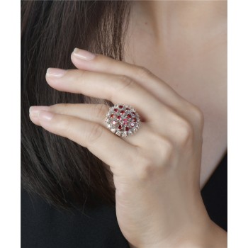 Sterling Silver Ring Garnet +Champagne Cubic Zirconia Dome
