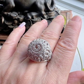 Sterling Silver Ring Clear Cubic Zirconia Open Swirl Dome