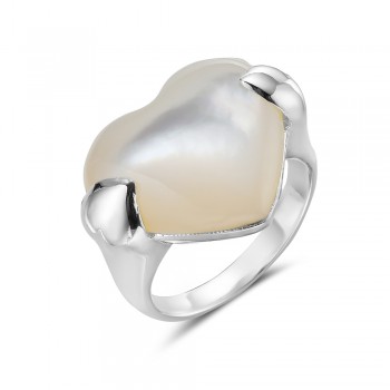 Sterling Silver Ring 19Mm White Mother Of Pearl Heart W/Double Bold Plain H