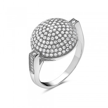 Sterling Silver Ring Micropave Clear Cubic Zirconia Round Dome