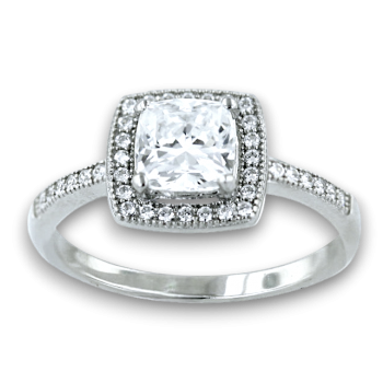Sterling Silver Ring Micropave Cushion 6X6 mm - 9