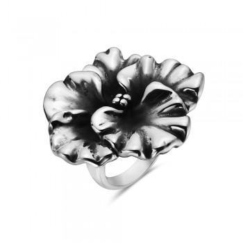 Sterling Silver Ring 35mm Plain Folded Petals Oxidized Inside-