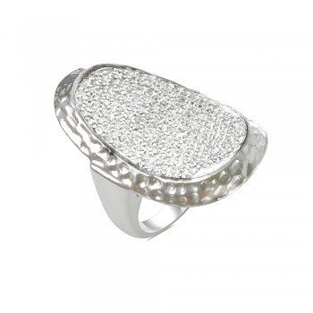 Sterling Silver Ring 35X22mm Rhodium Plating Plating Floating Clear Cubic Zirconia Oval