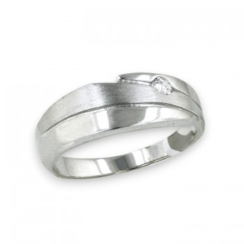 Sterling Silver Ring with 3 Bands with Small Clear Cubic Zirconia on Top Ba