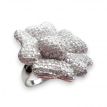 Sterling Silver Ring of Flower with Clear Cubic Zirconia