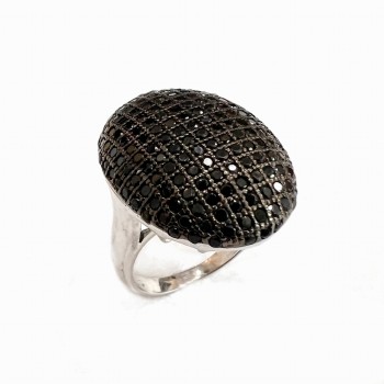 Sterling Silver Oval Ring with Black Cubic Zirconia