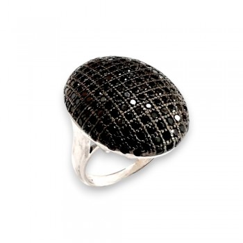 Sterling Silver Oval Ring with Black Cubic Zirconia