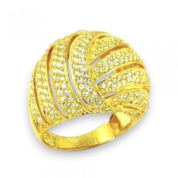 Sterling Silver Ring Clear Cubic Zirconia Open Lines Wrap Around Gld Plated