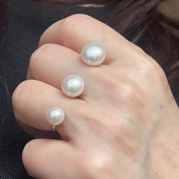 Sterling Silver Ring 12mm/8mm/6mm Potato Fresh Water Pearl Double Ring