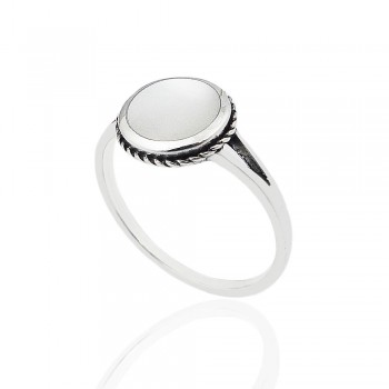 STERLING SILVER RING 9MM MOTHER OF PEARL WRAP W/ ROPE *OXIDIZED
