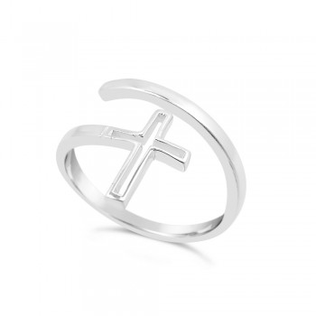 Sterling Silver Ring Open Cross Line Bypass