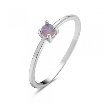 Small Round Pink Synthetic Opal Ring