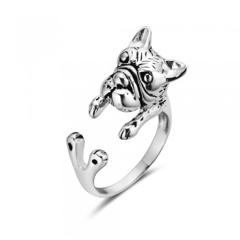 STERLING SILVER RING BULLDOG OPEN OXIDIZED