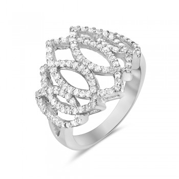 Sterling Silver Ring Clear Cubic Zirconia Pave Line Multi-Marquise Shape 