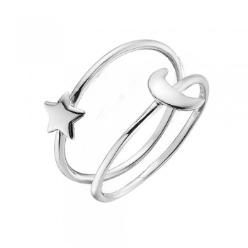 Sterling Silver RING 2 STACKABLE CRESCENT MOON, AND STAR CHARMS