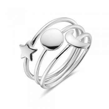 Sterling Silver Ring Stackable Sun, Crescent Moon, Star 