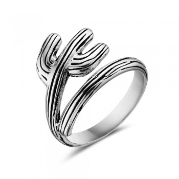Sterling Silver RING BYPASS PLAIN CACTUS BLACK LINES