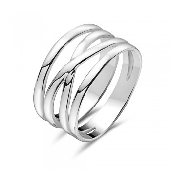Sterling Silver RING 4 LINES CENTER CRISS-CROSS LINE PLAIN