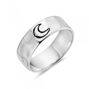 Sterling Silver RING ETCHED CRESCENT MOON HAMMER TEXTURE BAND E-COATED