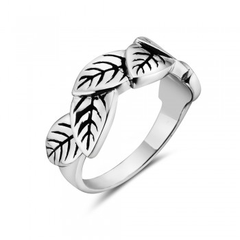 Sterling Silver RING ETCHED 6 LEAVES E-COATED