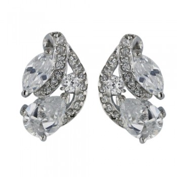 Brass Earg 2 Clear Cz Teardrop With Clear Cz Lines, Clear