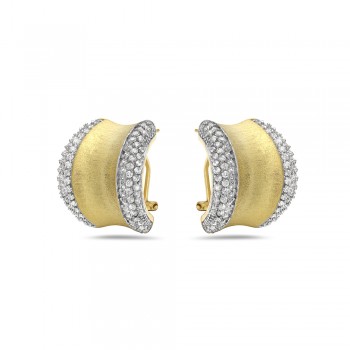 Brass Earring Concave Brush Texture with Clear Cubic Zirconia