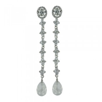 Brass Earring W/ Dangle W/ Clear Cz And T Drop Cle, Clear
