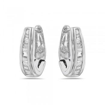 Brass Earring Clear Cubic Zirconia Baguette 'U' Huggies