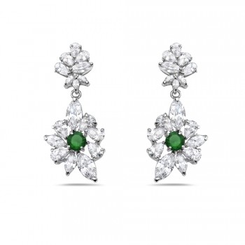 Brass Earring Marqui/Tear Drop Cubic Zirconia All Around with Clear Cubic Zirconia