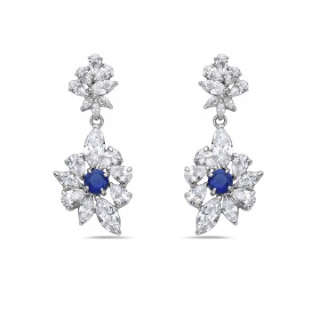 Brass Earring Marqui/Tear Drop Cubic Zirconia with Clear Cubic Zirconia Drop +Sapp