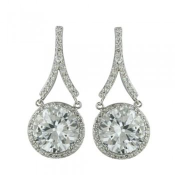 Brass Earring 9Mm Clear Cz Y Dangling *Rh Nickel F, Clear