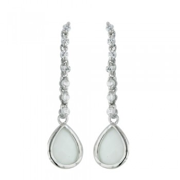 Brass Earring Cl Cz Dangle White Teardrop Shape, White