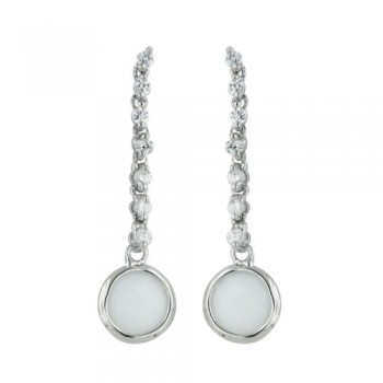 Brass Earring Cl Cz Dangle White Round Shape, White