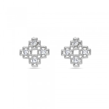 Brass Earring Stud Square 6.5 mm Clear Cubic Zirconia
