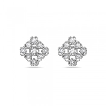 Brass Earring Square 9 Pc Clear Cubic Zirconia Heartshape