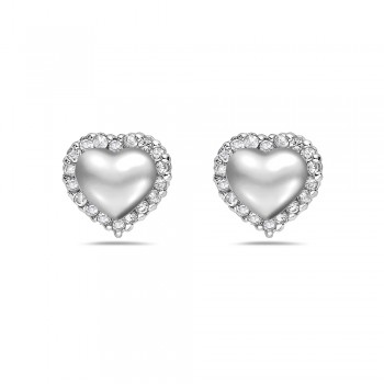 Brass Earring Stud Heart Cubic Zirconia Around