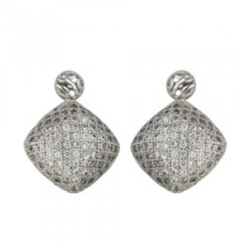 Brass Earring Cushion New Micro Pave Clear Cz* Rh, Clear