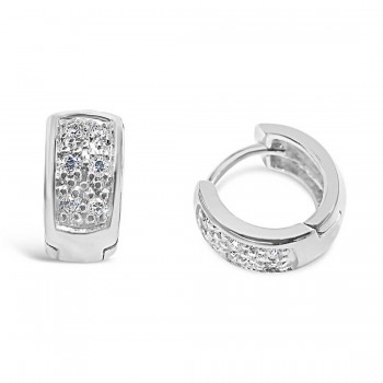 Brass Earring Huggie Front Square Clear Cubic Zirconia Pave